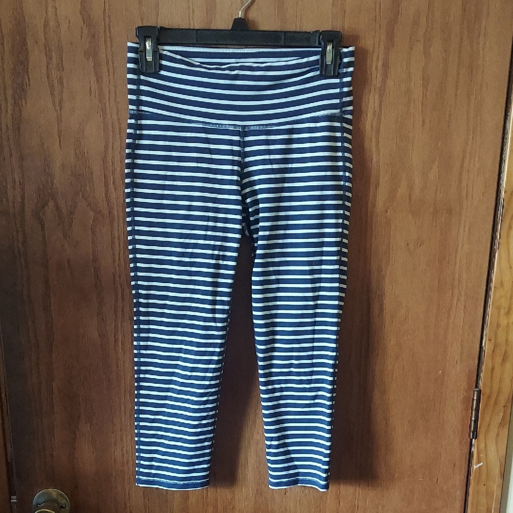 Athleta Navy and White Striped Leggings